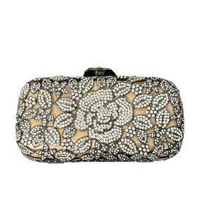 Tasha Crystal Embellished Evening Clutch Bag Floral Design and Chain Strap